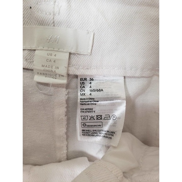 H&M Pants Womens 4 White Visible 4-Buttons High-Waist Pleated Paper Bag Trousers - Picture 8 of 11